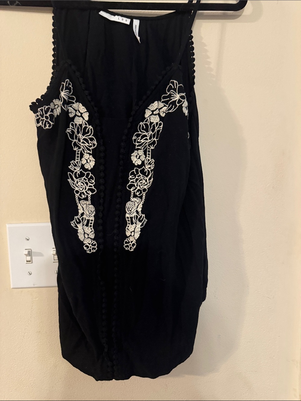 Black Embroidered V-Neck Tank Top